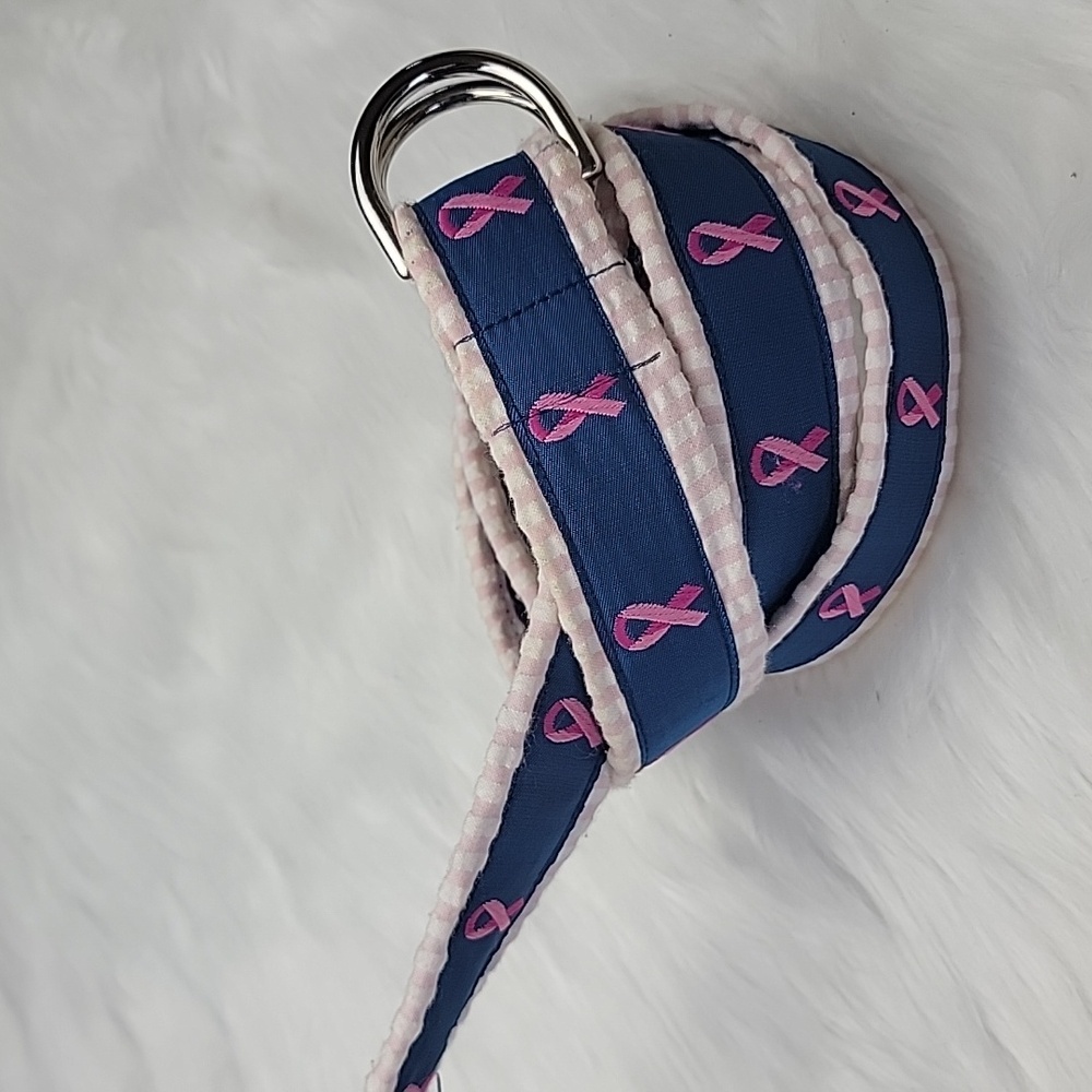 FOUR‎ PREPPY PAWS Breast Cancer Awareness Pink Ribbon Canvas Embroidered Belt